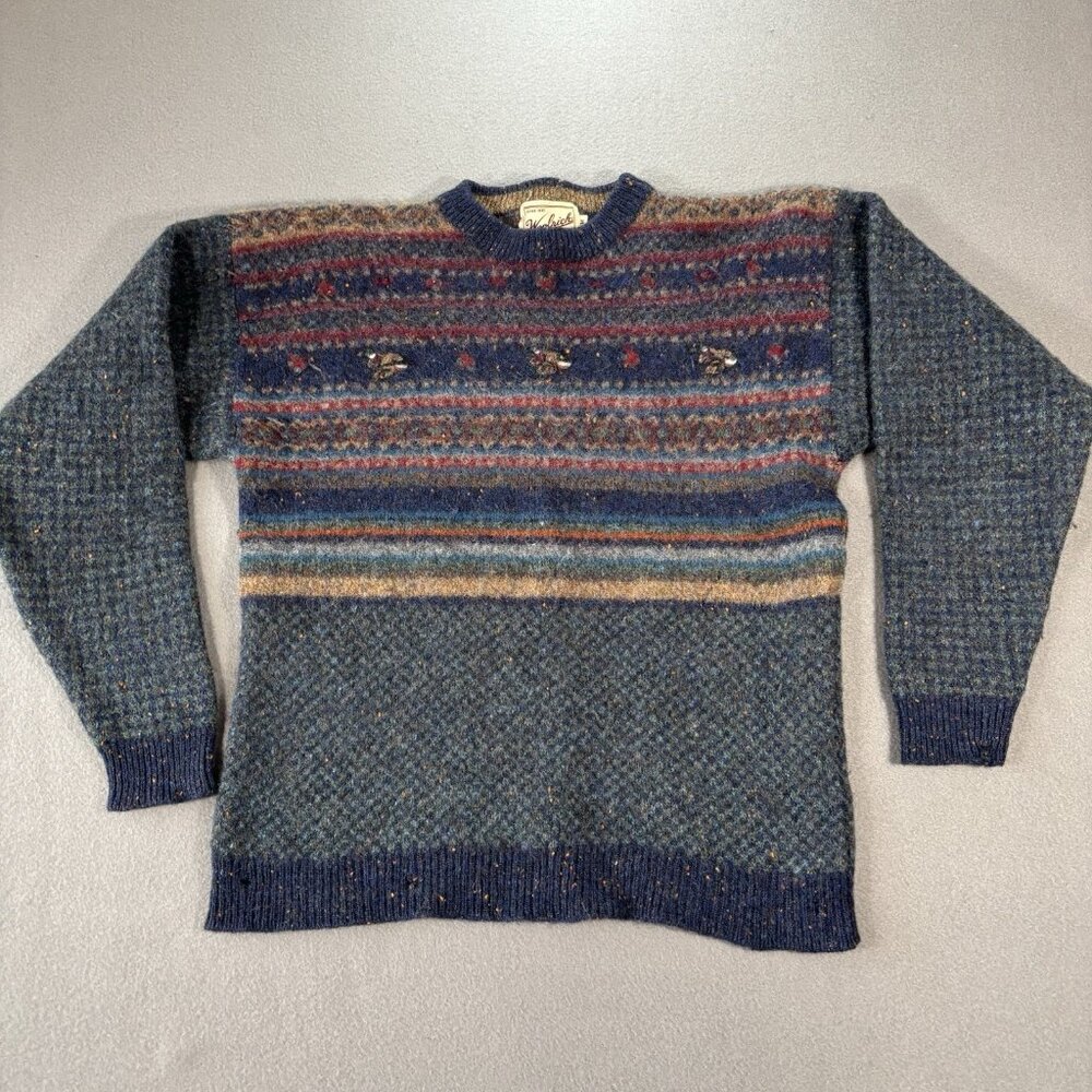 VTG Woolrich Crewneck Sweater Mens M Abstract Pattern Duck Wool Outdoor Knit 80s